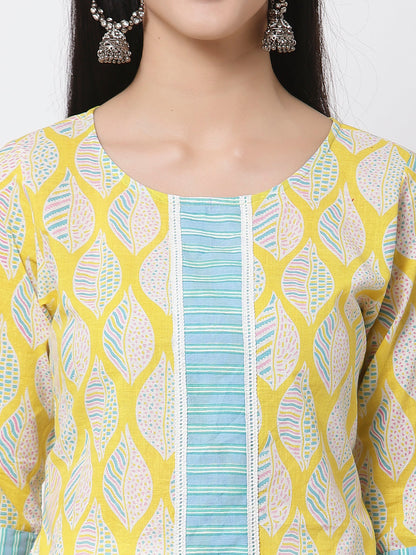 Women's Green Cotton Printed 3/4 Sleeve Round casual Only Tunic