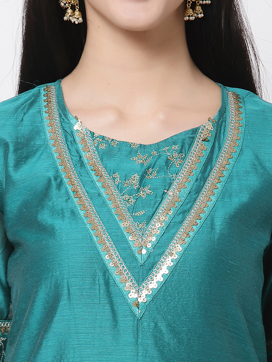 Women Green Chanderi Kurta by Myshka (