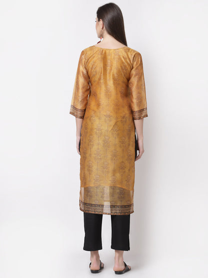 Women's Stylish Chanderi silk Round Neck 3/4 Sleeve Printed Kurta