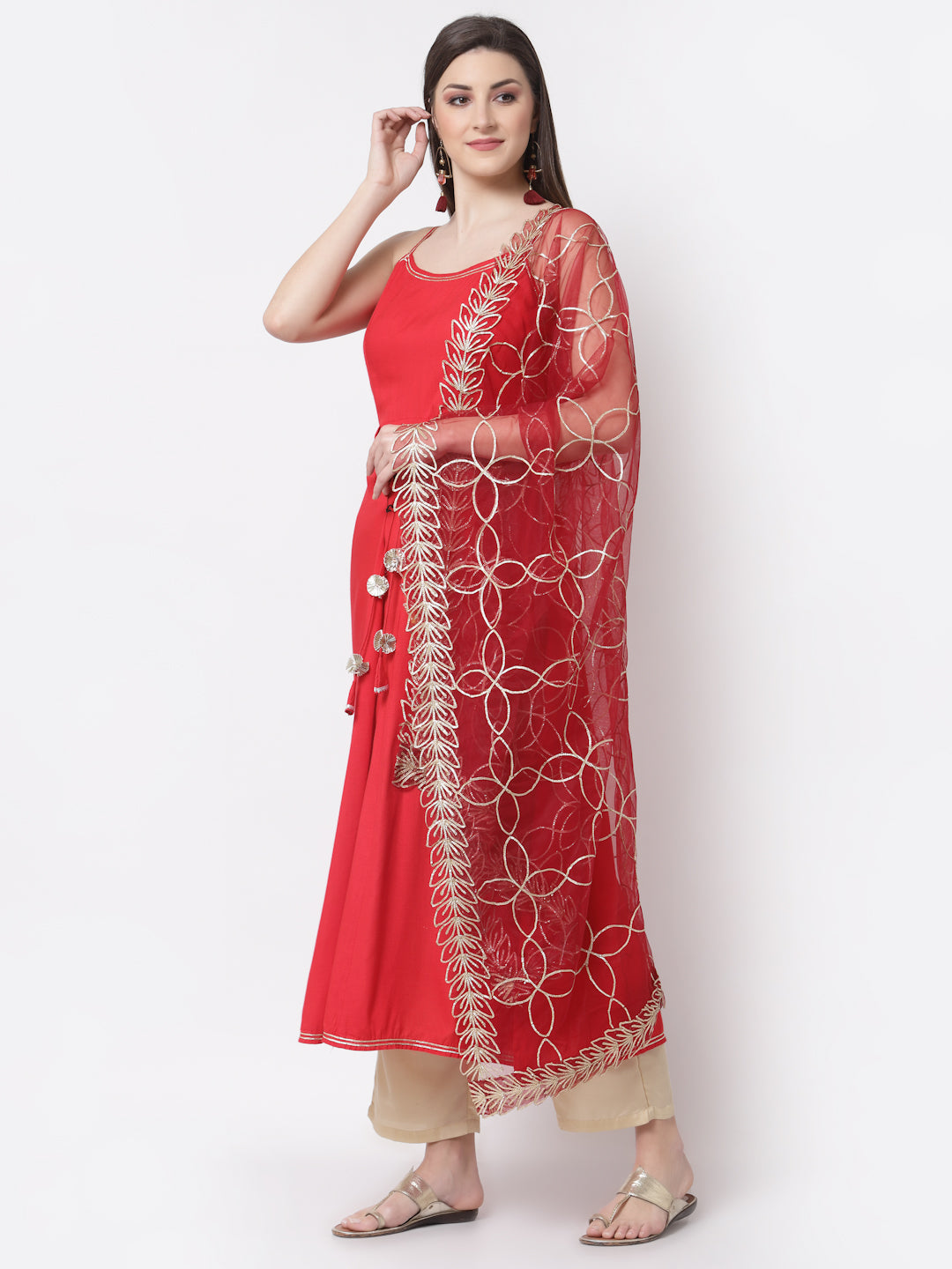 Women's Stylish Silk blend Square Neck Sleeveless Solid Kurta Dupatta Set