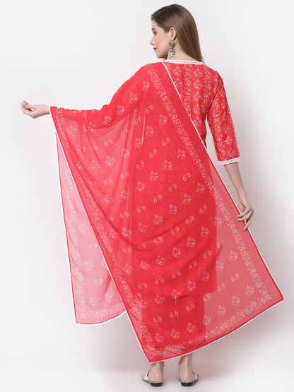 Women's Stylish Cotton Round Neck 3/4 Sleeve Printed Kurta Pant Dupatta Set