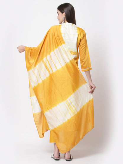 Women's Trendy Style Yellow viscose Printed 3/4 Sleeve Round Neck Kurta Pant Dupatta (3pieces) set