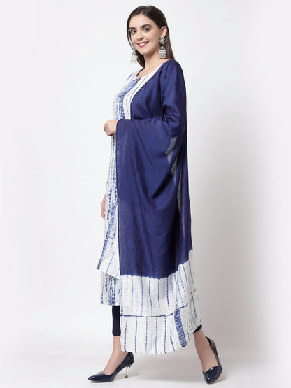 Women White Tie n Dye Printed Kurta Pant with Dupatta Set by Myshka (