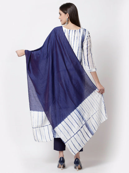 Women White Tie n Dye Printed Kurta Pant with Dupatta Set by Myshka (