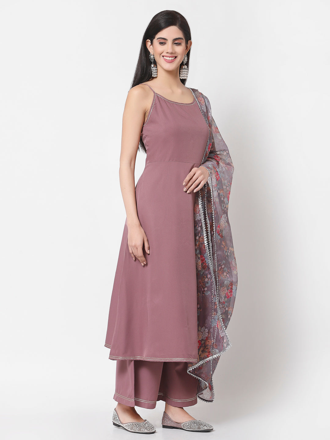 Women's Mauve Purple Kurta Palazzo & Dupatta Set (3 Pc Set)