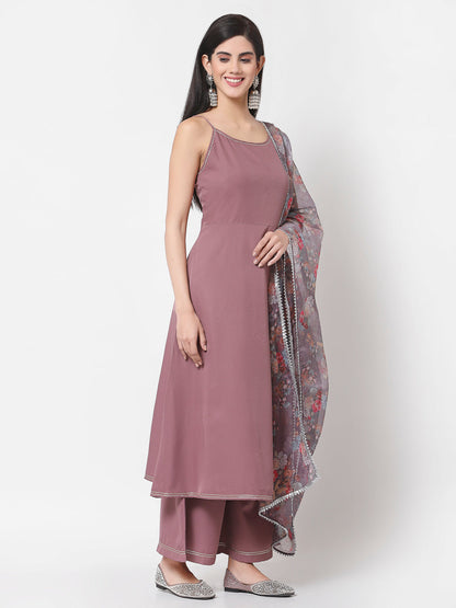 Women's Mauve Purple Kurta Palazzo & Dupatta Set (3 Pc Set)