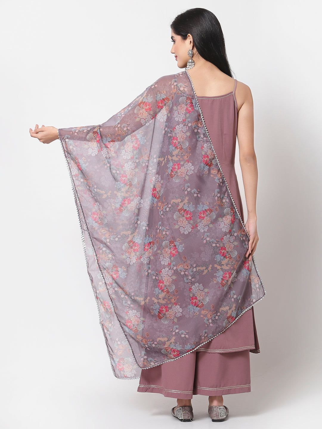 Women's Mauve Purple Kurta Palazzo & Dupatta Set (3 Pc Set)