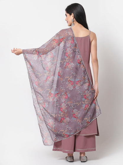 Women's Mauve Purple Kurta Palazzo & Dupatta Set (3 Pc Set)