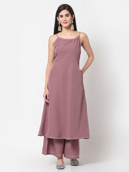 Women's Mauve Purple Kurta Palazzo & Dupatta Set (3 Pc Set)