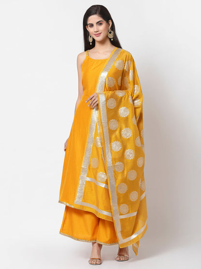 Women's Yellow Silk Kurta with Palazzo and Dupatta set (3 Pc Set)