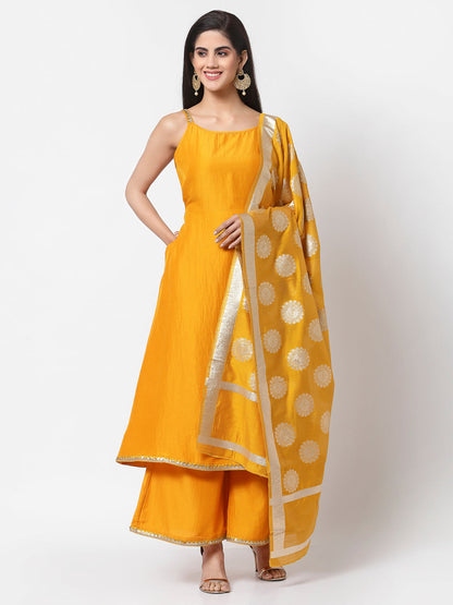 Women's Yellow Silk Kurta with Palazzo and Dupatta set (3 Pc Set)