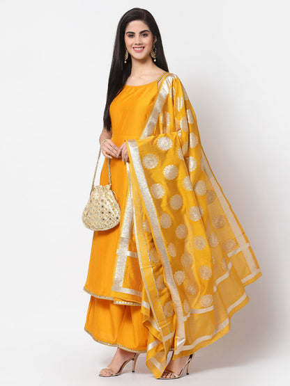 Women's Yellow Silk Kurta with Palazzo and Dupatta set (3 Pc Set)
