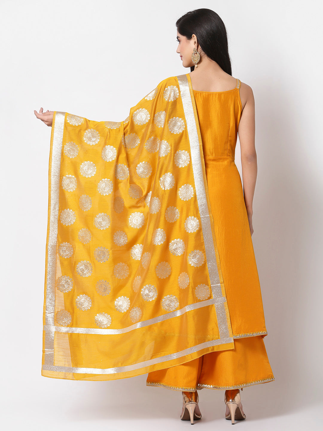 Women's Yellow Silk Kurta with Palazzo and Dupatta set (3 Pc Set)