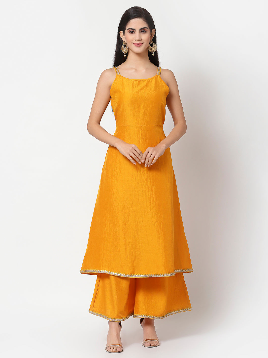 Women's Yellow Silk Kurta with Palazzo and Dupatta set (3 Pc Set)