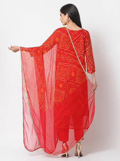 Women's Red georgette Printed Kurta Pant & Dupatta Set (3 Pc Set)