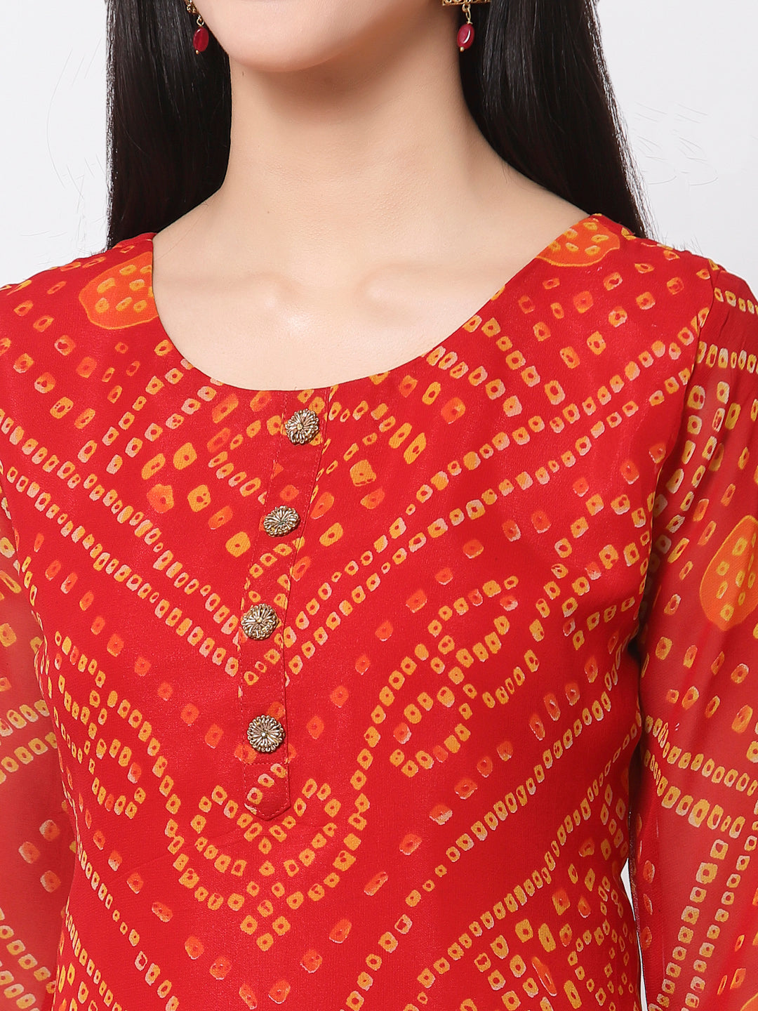 Women's Red georgette Printed Kurta Pant & Dupatta Set (3 Pc Set)