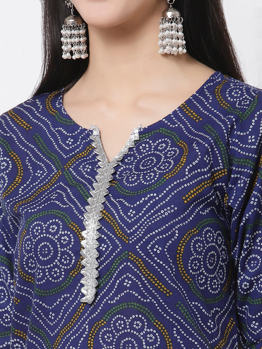 Women Blue Cotton Printed Kurta with Palazzo & Dupatta Set by Myshka (