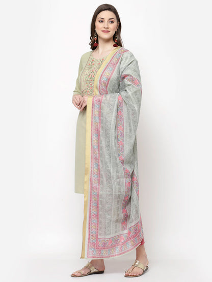Women's Trendy Style  Green cotton Embroidered 3/4 Sleeve Round neck Kurta Pant Dupatta (3Pieces) set