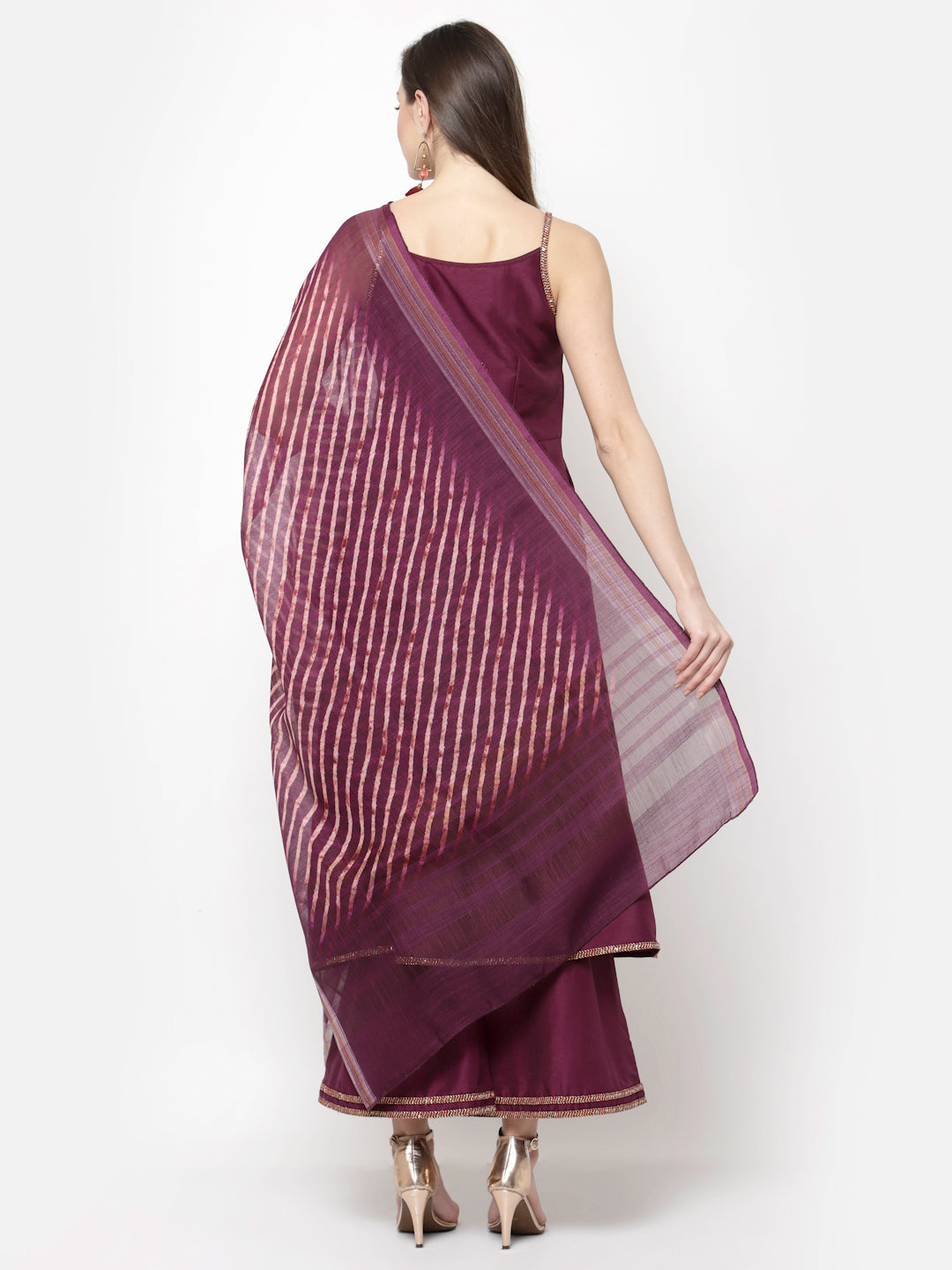 Women's Purple Silk Kurta Palazzo & Dupatta set (3 Pc Set)