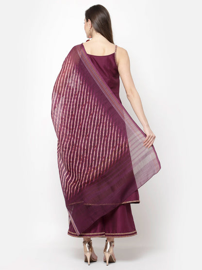 Women's Purple Silk Kurta Palazzo & Dupatta set (3 Pc Set)