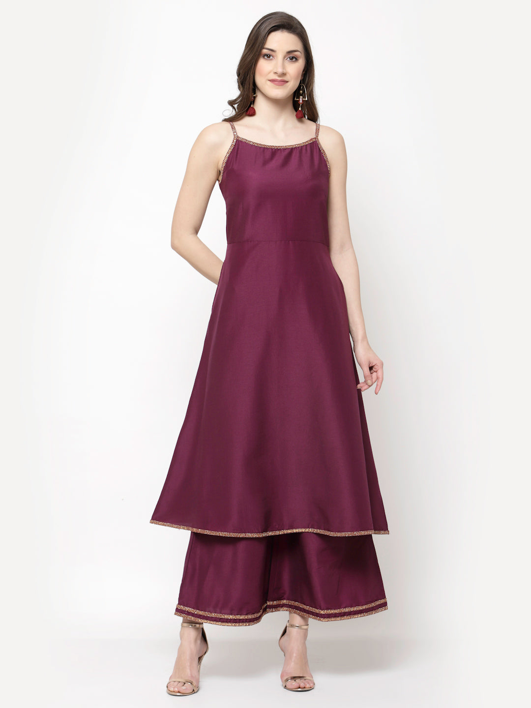 Women's Purple Silk Kurta Palazzo & Dupatta set (3 Pc Set)