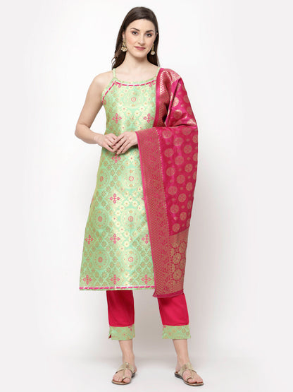Women Green Printed Kurta Pant & Dupatta Set by Myshka (