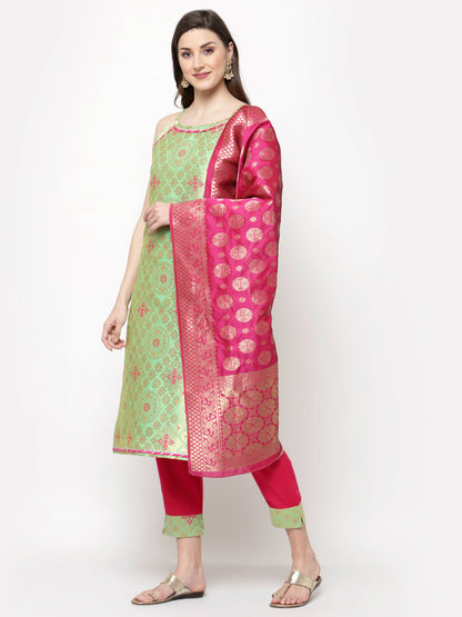 Women Green Printed Kurta Pant & Dupatta Set by Myshka (