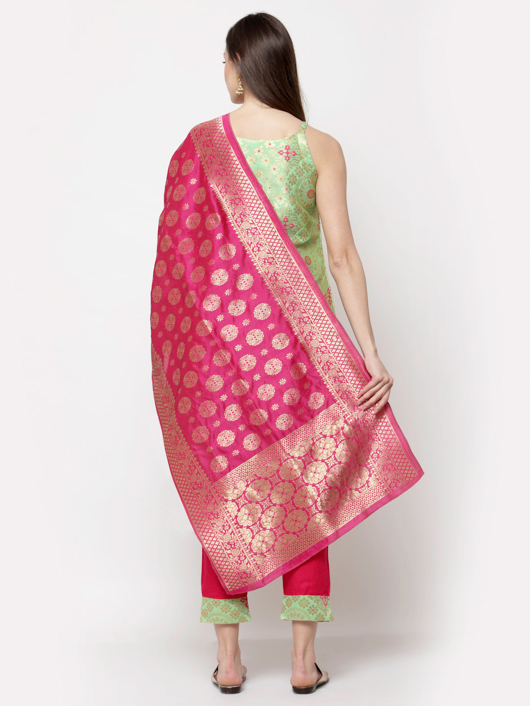 Women Green Printed Kurta Pant & Dupatta Set by Myshka (
