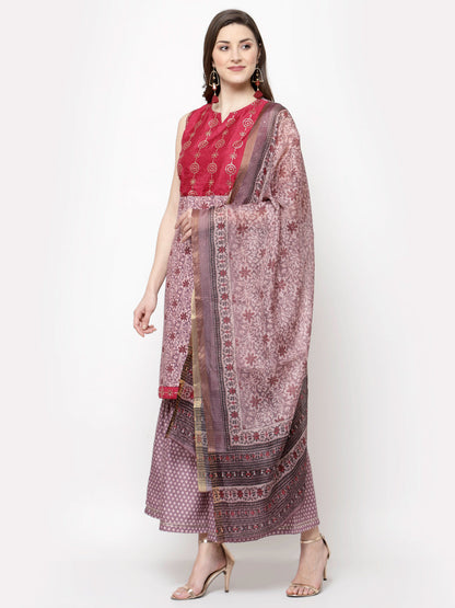 Women's Multicolor cotton blend Printed Sleeveless Round neck Kurta Palazzo Dupatta (3Pieces) set