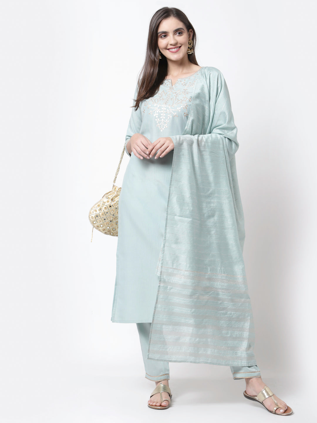Women Light Blue Silk Blend Suit Set by Myshka (