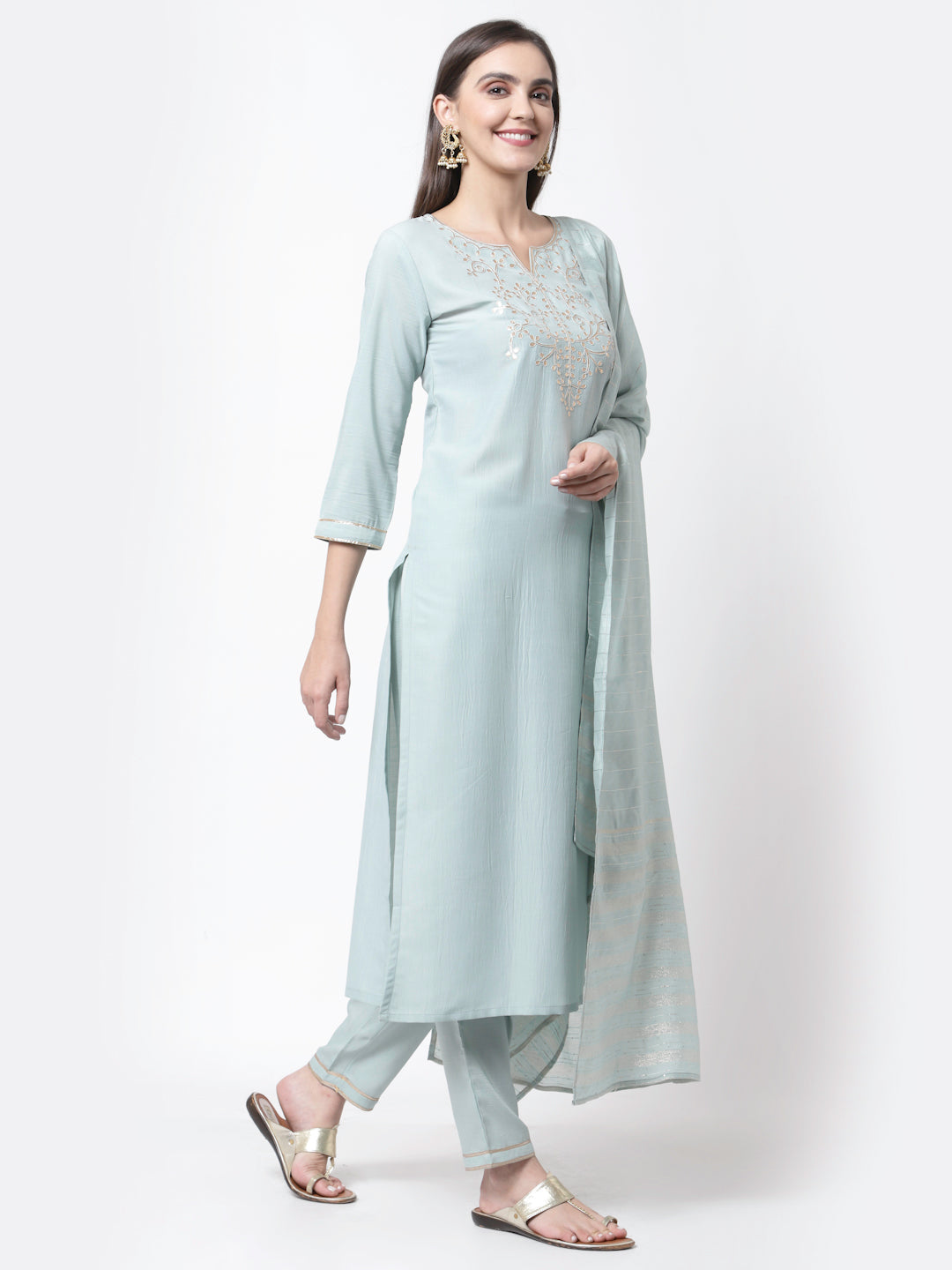 Women Light Blue Silk Blend Suit Set by Myshka (