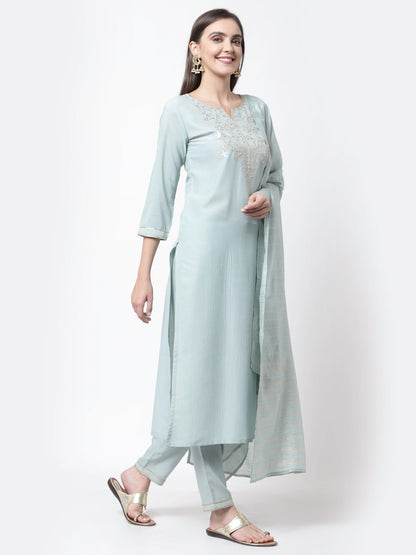 Women Light Blue Silk Blend Suit Set by Myshka (