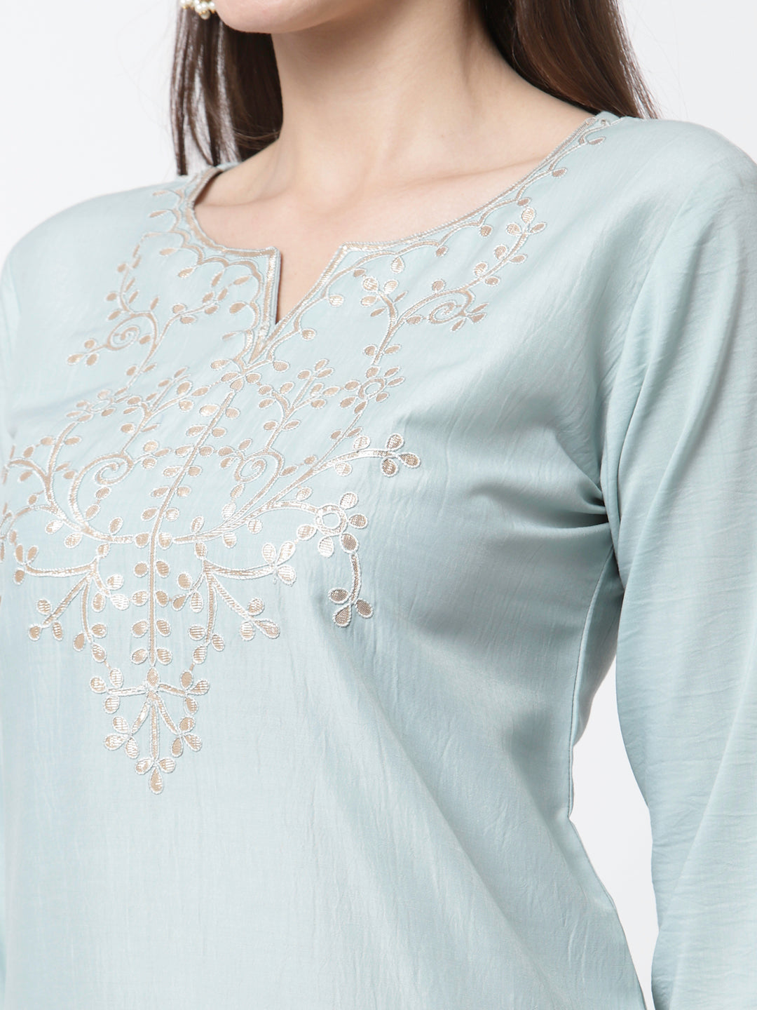 Women Light Blue Silk Blend Suit Set by Myshka (