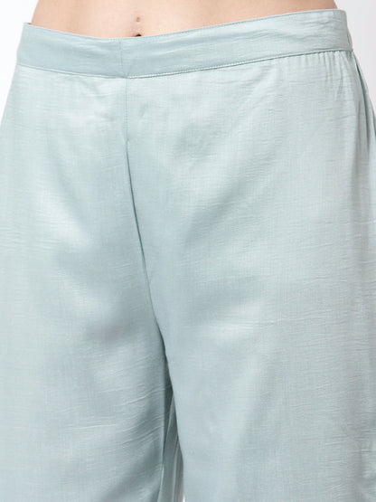 Women Light Blue Silk Blend Suit Set by Myshka (