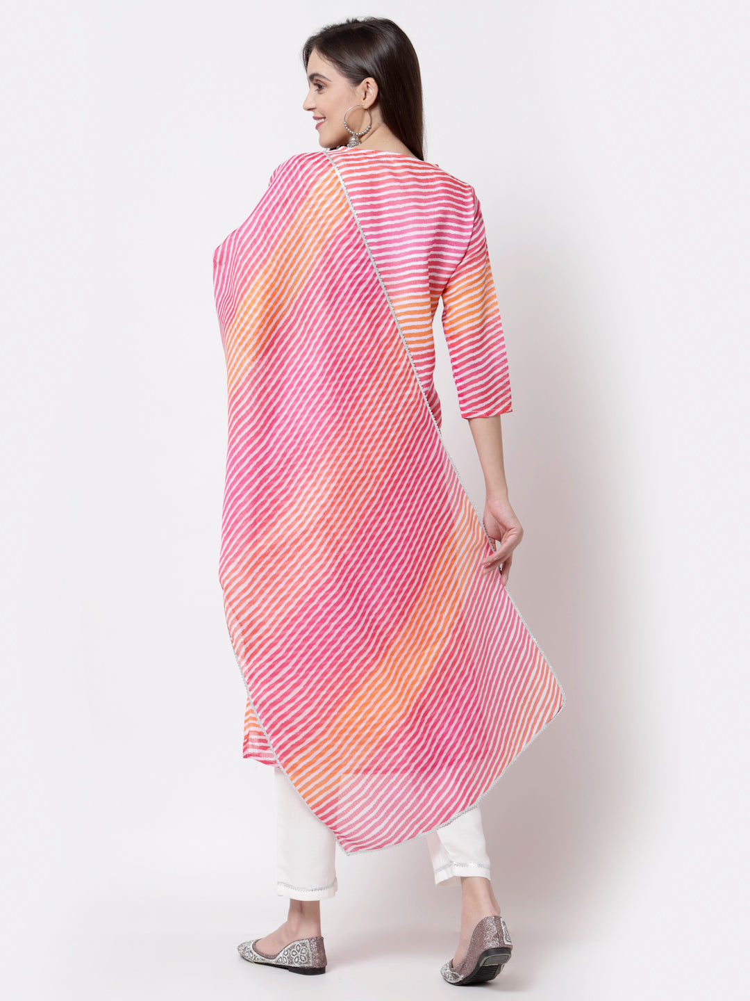 Women's Pink Cotton Printed Kurta with Pant and Dupatta by Myshka (