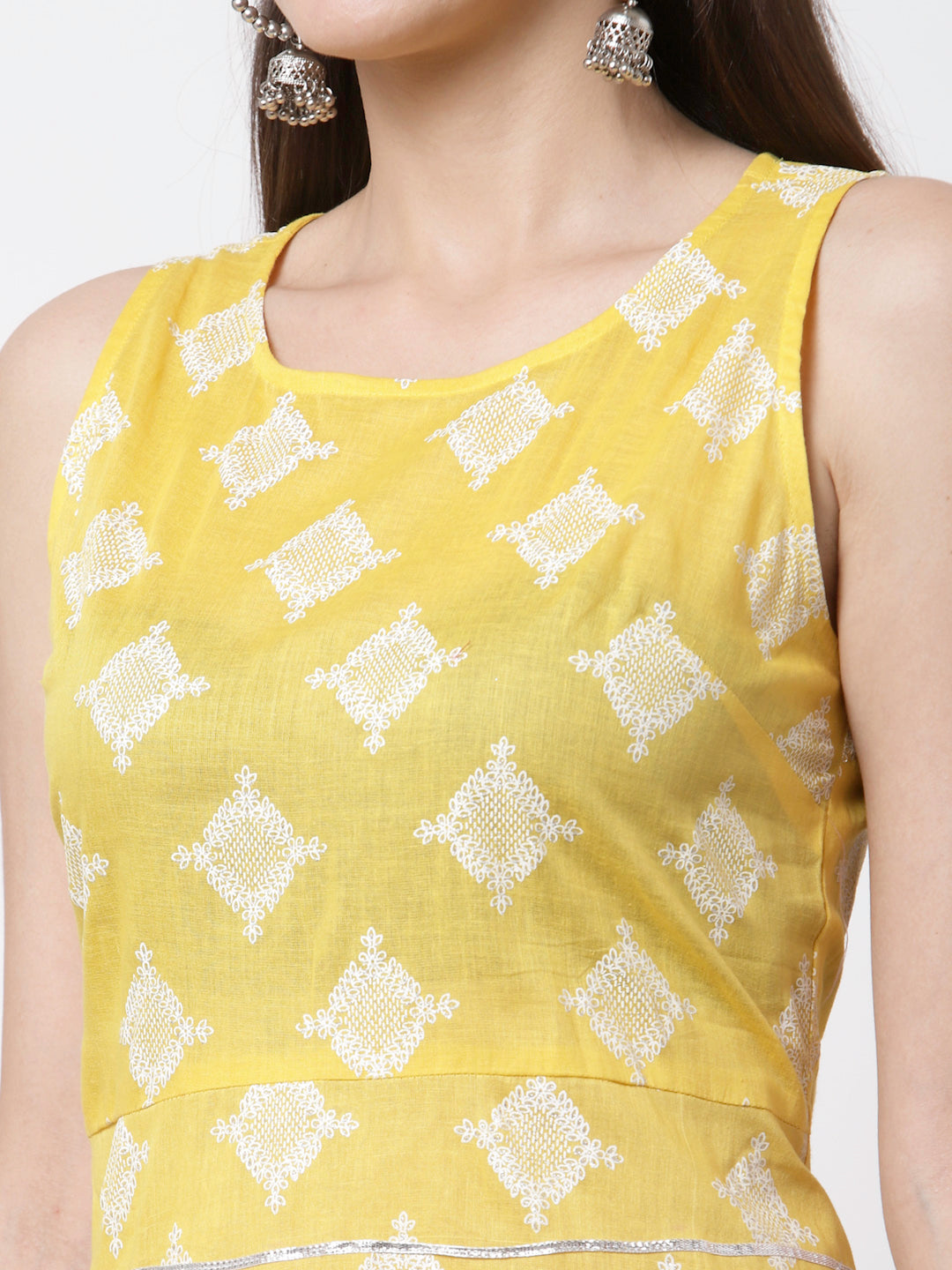 Women Yellow Cotton Printed Kurta Palazzo & Dupatta Set by Myshka (