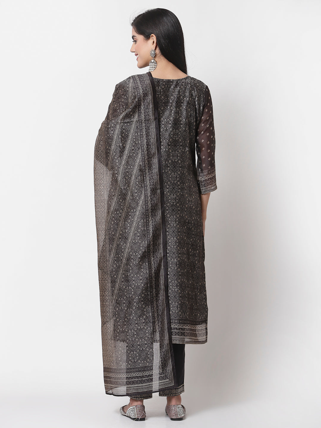 Women Black Chanderi Silk Kurta Pant & Dupatta Set by Myshka (