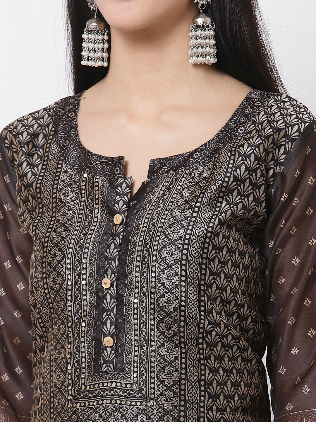Women Black Chanderi Silk Kurta Pant & Dupatta Set by Myshka (
