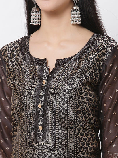 Women Black Chanderi Silk Kurta Pant & Dupatta Set by Myshka (