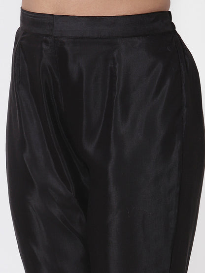 Women Black Chanderi Silk Kurta Pant & Dupatta Set by Myshka (