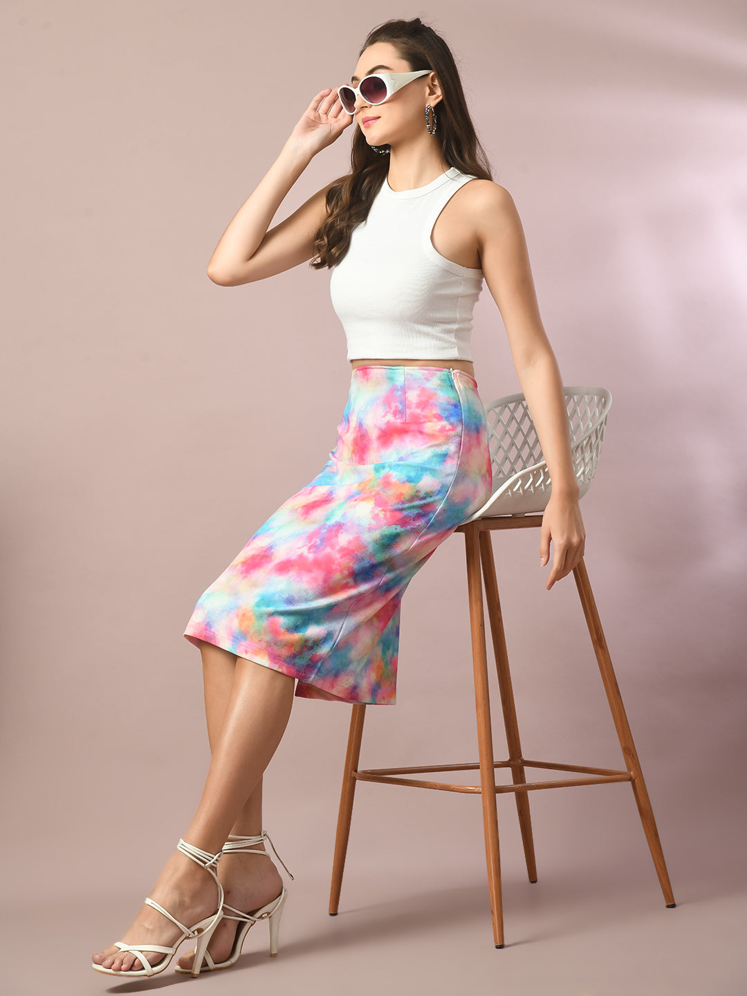 Women's  Multi Printed Knee Length Party Embellished Skirts