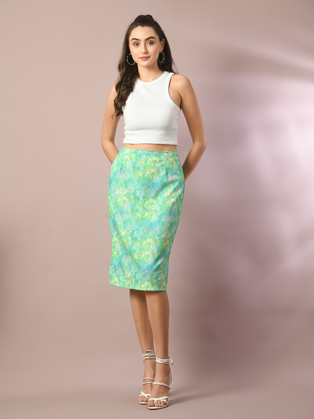 Women's  Multi Printed Knee Length Party Embellished Skirts