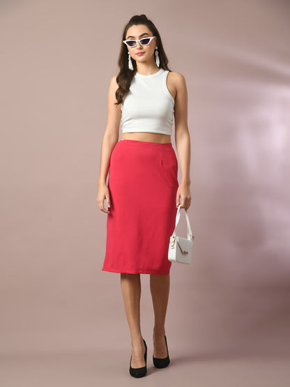 Women's  Pink Solid Knee Length Party Embellished Skirts