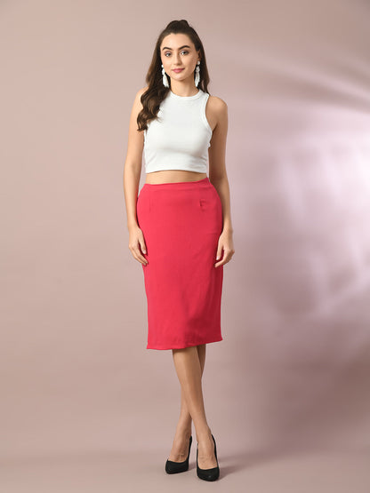 Women's  Pink Solid Knee Length Party Embellished Skirts