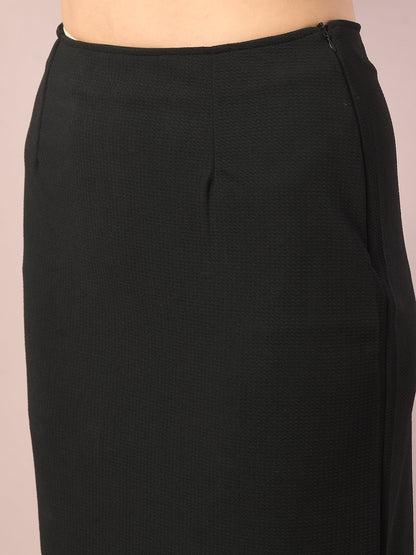 Women's  Black Solid Knee Length Party Embellished Skirts