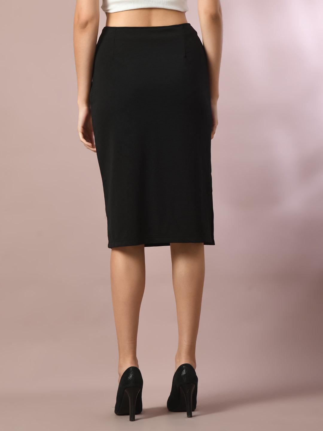 Women's  Black Solid Knee Length Party Embellished Skirts