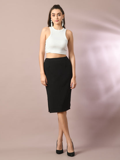 Women's  Black Solid Knee Length Party Embellished Skirts