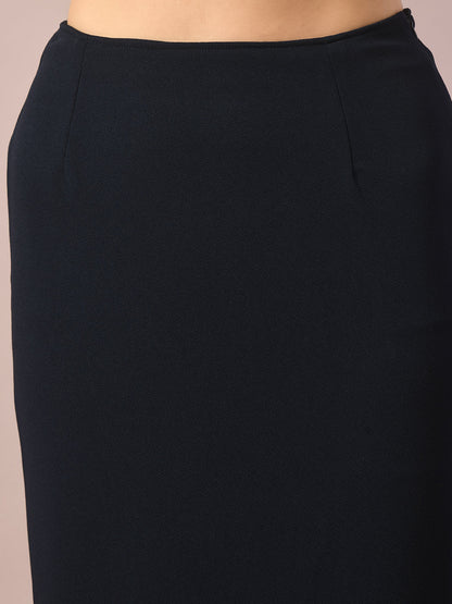 Women's  Blue Solid Knee Length Party Embellished Skirts