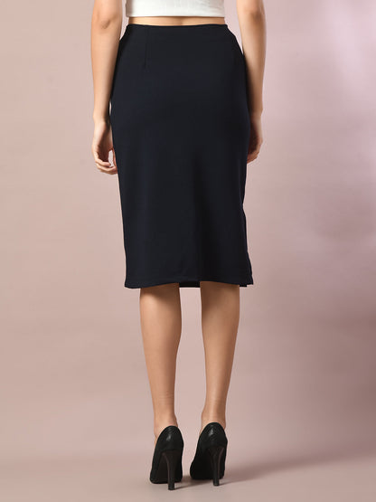 Women's  Blue Solid Knee Length Party Embellished Skirts