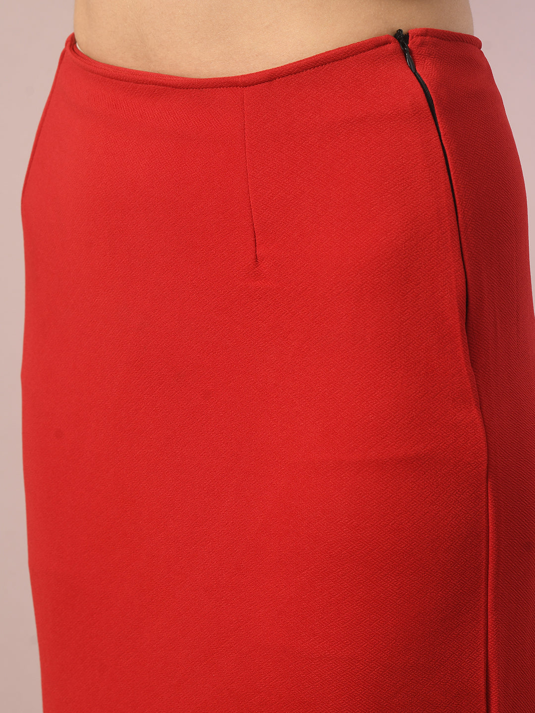 Women's  Red Solid Knee Length Party Embellished Skirts